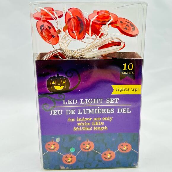 Halloween Led 10 Light Strings Lot of 4 - Lg & Sm Pumpkins Skulls Orange Lights - Picture 11 of 15